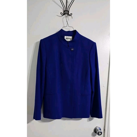 Kasper Wool Blazer Womens 8 Cobalt Blue Minimalist Career Wear Academia Lined - Picture 1 of 9